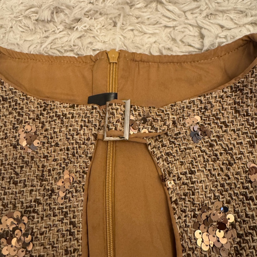 Brown Party Women's Mixed Tweed Fabric With Sequins Design mini Dress. - Picture 9 of 13